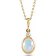 Oval Natural White Ethiopian Opal & Diamond Pendant Necklace 14K Yellow Gold (0.33ct)