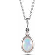 Oval Natural White Ethiopian Opal & Diamond Pendant Necklace 14K White Gold (0.33ct)