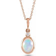 Oval Natural White Ethiopian Opal & Diamond Pendant Necklace 14K Rose Gold (0.33ct)