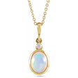 Oval Natural White Ethiopian Opal & Diamond Pendant Necklace 14K Yellow Gold (1.57ct)