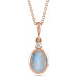 Oval Natural Rainbow Moonstone & Diamond Pendant Necklace 14K Rose Gold (1.63ct)