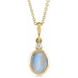 Oval Natural Rainbow Moonstone & Diamond Pendant Necklace 14K Yellow Gold (1.63ct)