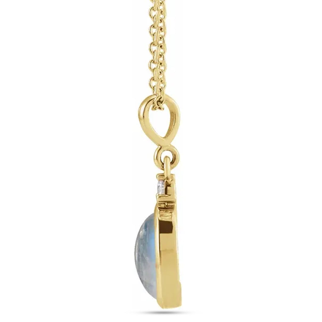Oval Natural Rainbow Moonstone & Diamond Pendant Necklace 14K Yellow Gold (1.63ct)