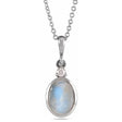 Oval Natural Rainbow Moonstone & Diamond Pendant Necklace 14K White Gold (1.63ct)