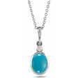 Oval Natural Turquoise & Diamond Pendant Necklace 14K White Gold (0.41ct)