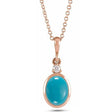 Oval Natural Turquoise & Diamond Pendant Necklace 14K Rose Gold (0.41ct)