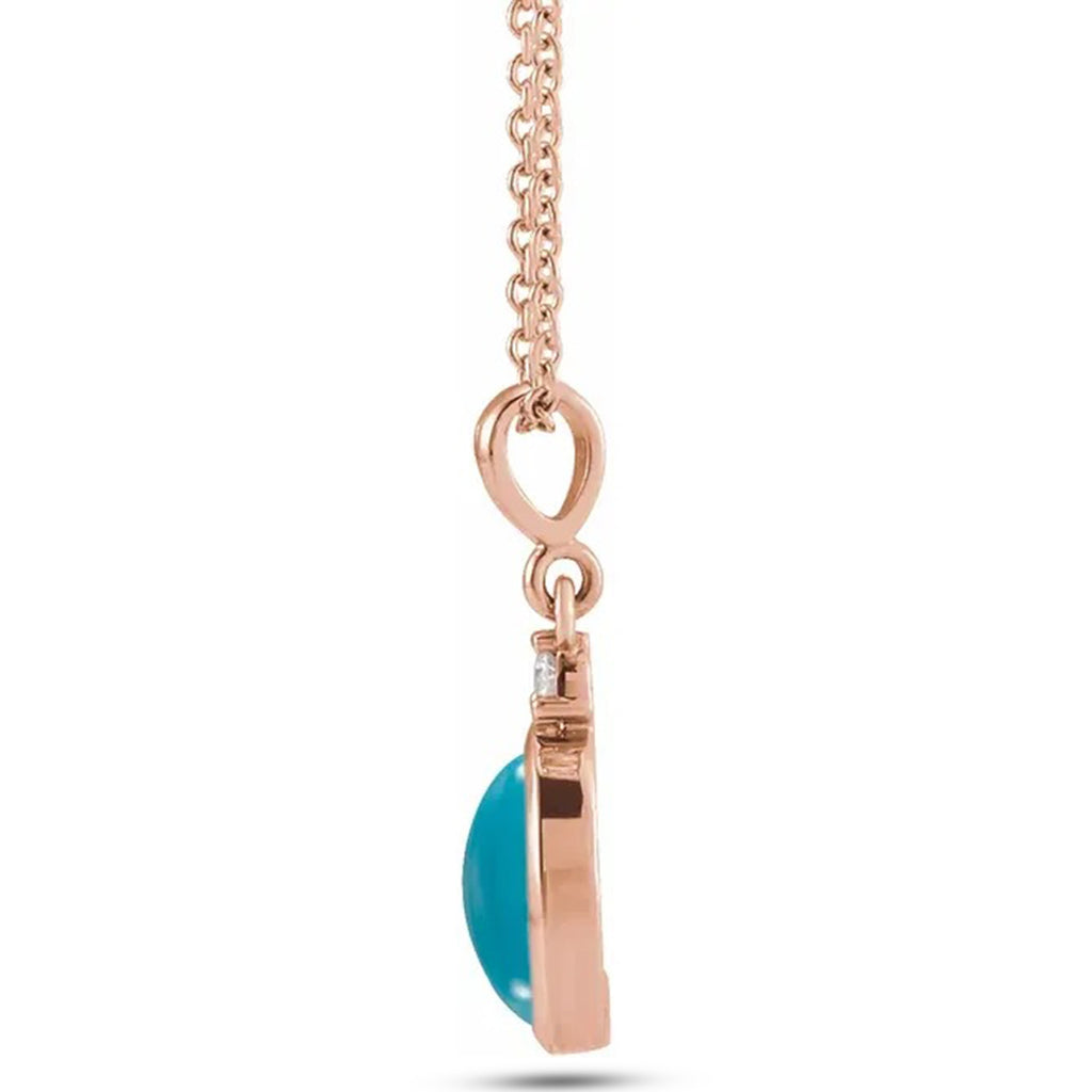 Oval Natural Turquoise & Diamond Pendant Necklace 14K Rose Gold (0.41ct)