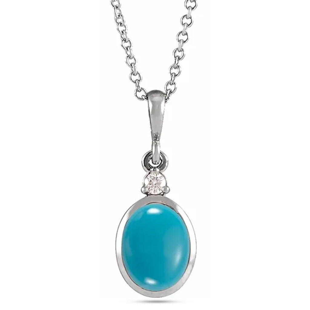 Oval Natural Turquoise & Diamond Pendant Necklace 14K White Gold (2.03ct)
