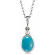 Oval Natural Turquoise & Diamond Pendant Necklace 14K White Gold (2.03ct)