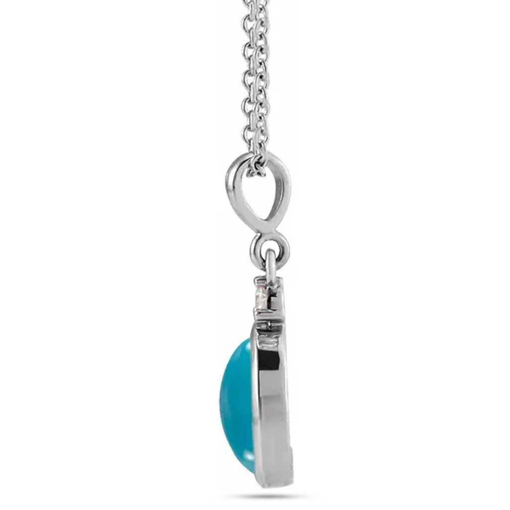 Oval Natural Turquoise & Diamond Pendant Necklace 14K White Gold (2.03ct)