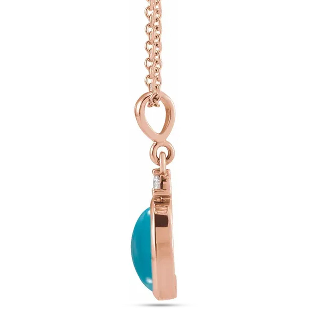 Oval Natural Turquoise & Diamond Pendant Necklace 14K Rose Gold (2.03ct)