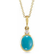Oval Natural Turquoise & Diamond Pendant Necklace 14K Yellow Gold (2.03ct)