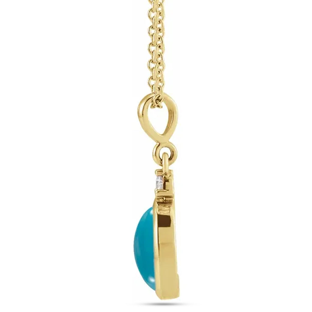 Oval Natural Turquoise & Diamond Pendant Necklace 14K Yellow Gold (2.03ct)