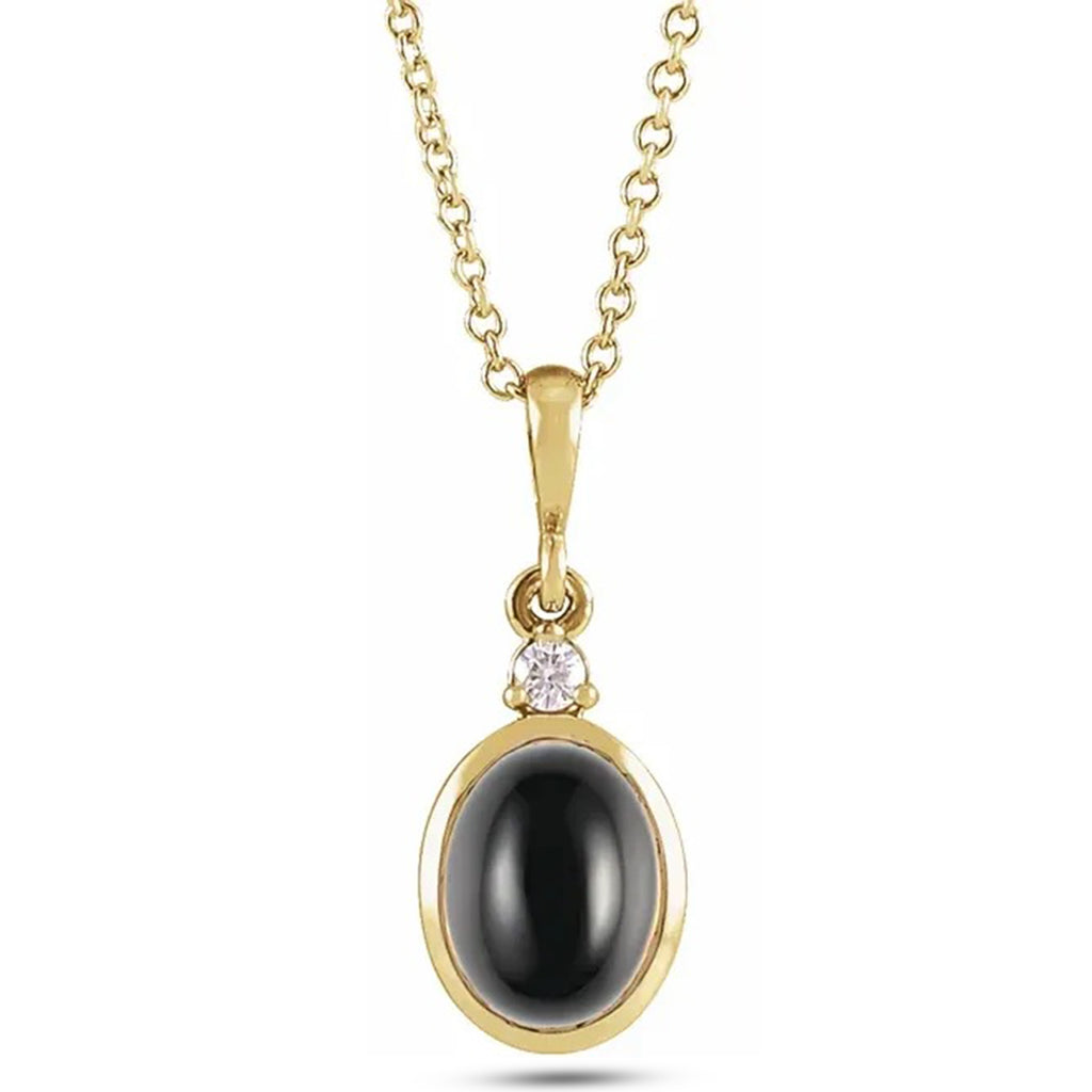 Oval Natural Onyx & Diamond Pendant Necklace 14K Yellow Gold (0.33ct)
