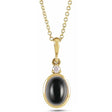 Oval Natural Onyx & Diamond Pendant Necklace 14K Yellow Gold (0.33ct)