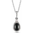 Oval Natural Onyx & Diamond Pendant Necklace 14K White Gold (0.33ct)