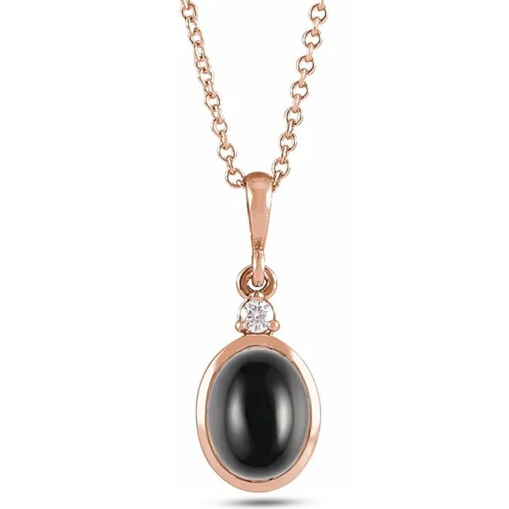 Oval Natural Onyx & Diamond Pendant Necklace 14K Rose Gold (0.33ct)