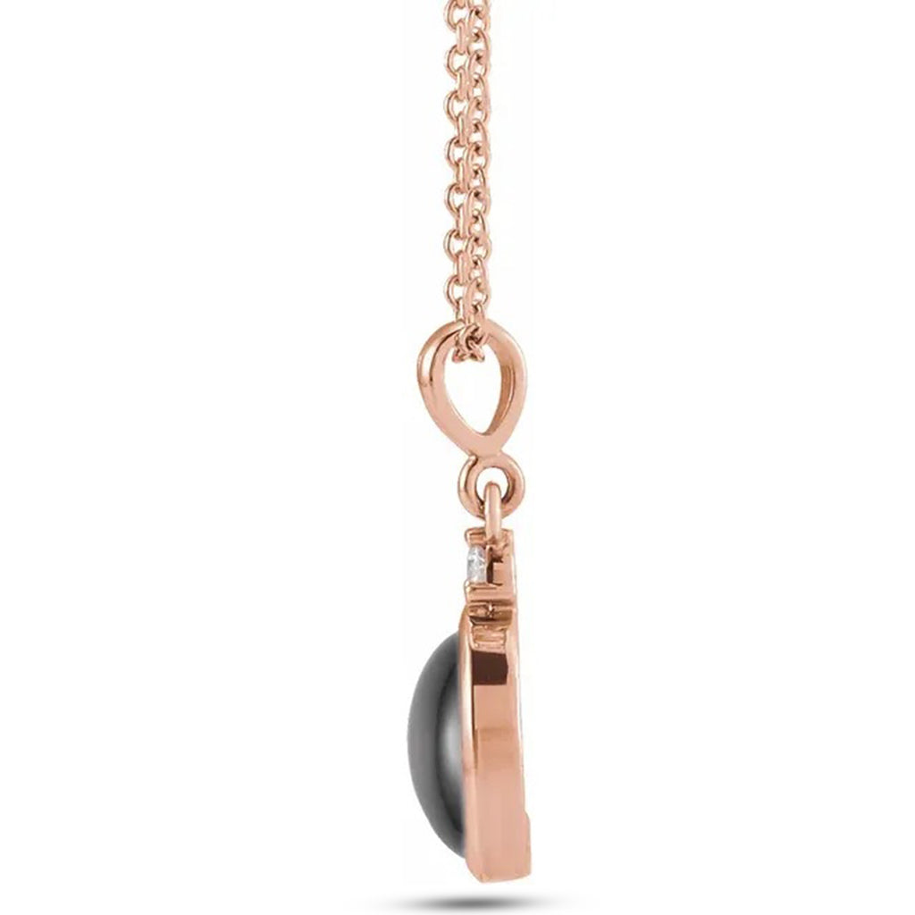 Oval Natural Onyx & Diamond Pendant Necklace 14K Rose Gold (0.33ct)