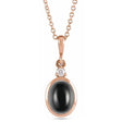 Oval Natural Onyx & Diamond Pendant Necklace 14K Rose Gold (2.03ct)