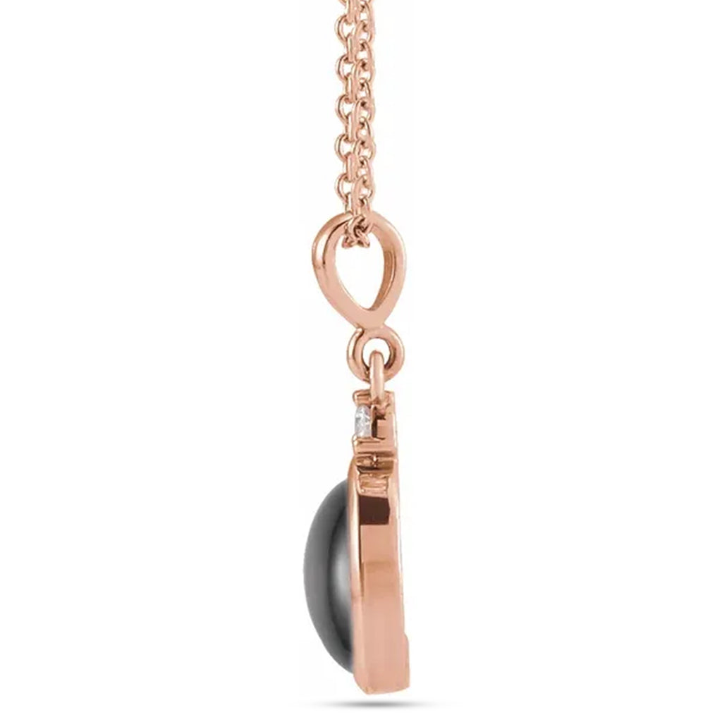 Oval Natural Onyx & Diamond Pendant Necklace 14K Rose Gold (2.03ct)