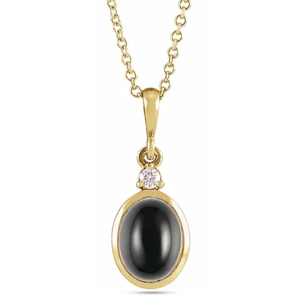 Oval Natural Onyx & Diamond Pendant Necklace 14K Yellow Gold (2.03ct)