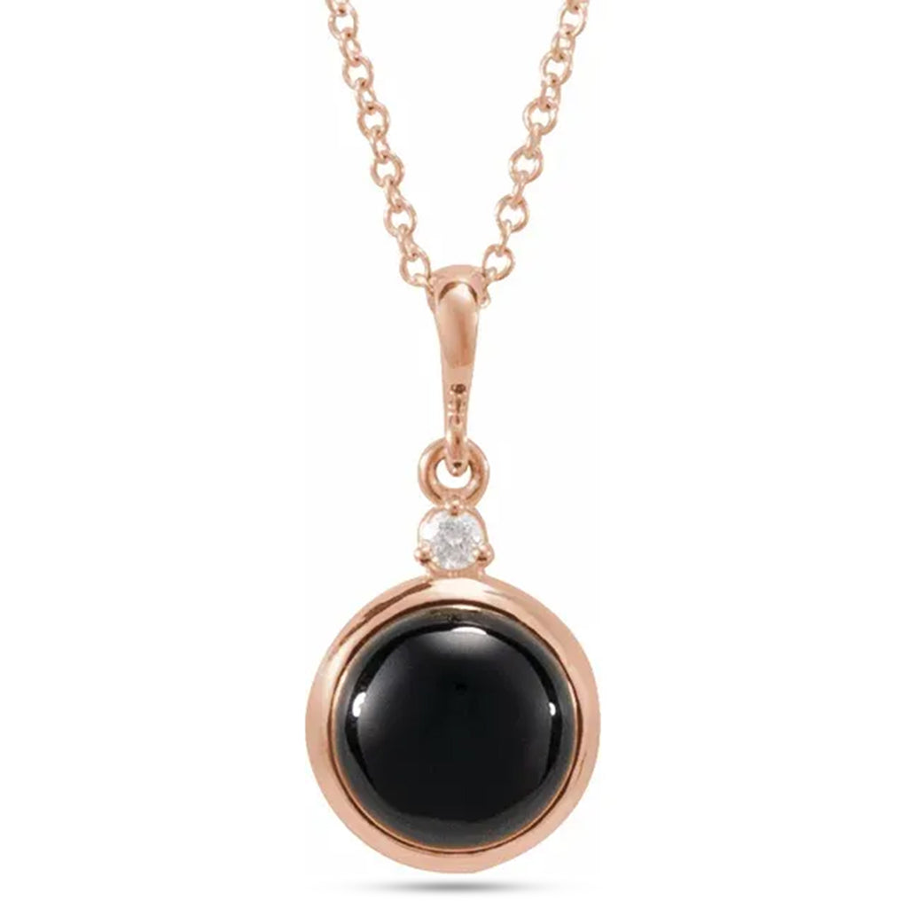 Round Natural Onyx & Diamond Pendant Necklace 14K Rose Gold (1.53ct)