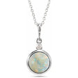Round Natural White Opal & Diamond Pendant Necklace 14K White Gold (1.11ct)