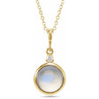 Round Natural Rainbow Moonstone & Diamond Pendant Necklace 14K Yellow Gold (2.53ct)
