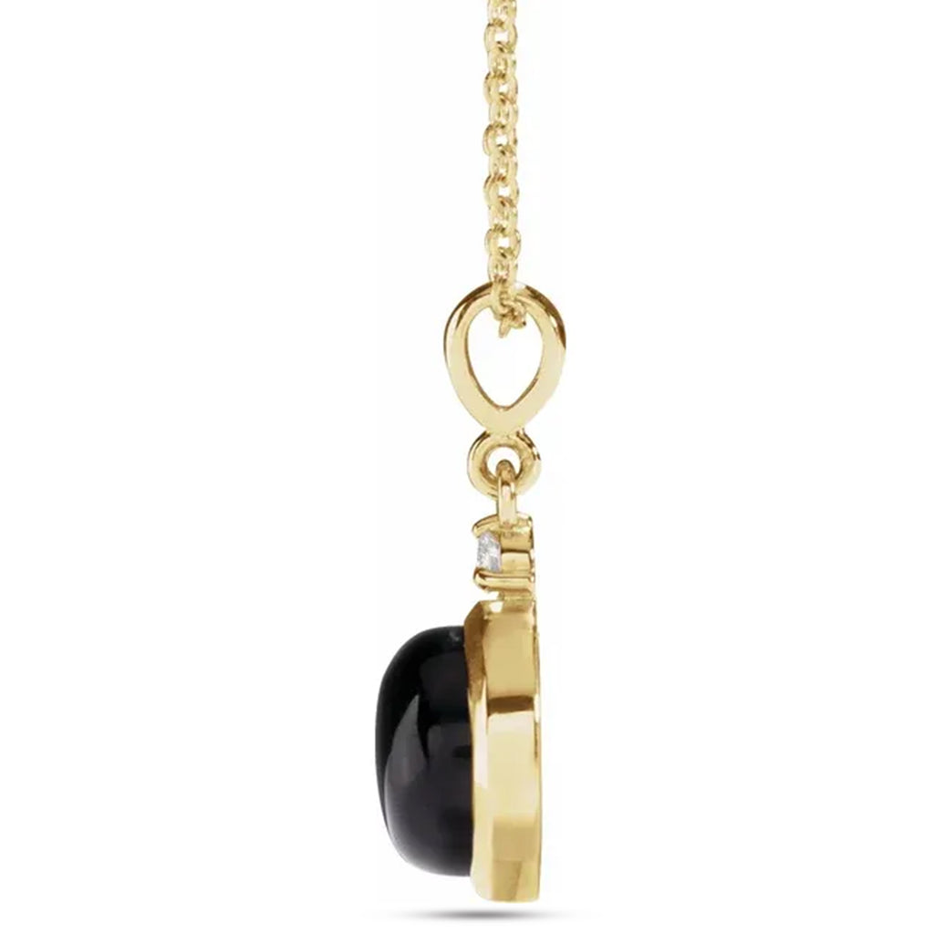 Round Natural Onyx & Diamond Pendant Necklace 14K Yellow Gold (1.53ct)