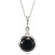 Round Natural Onyx & Diamond Pendant Necklace 14K White Gold (1.53ct)