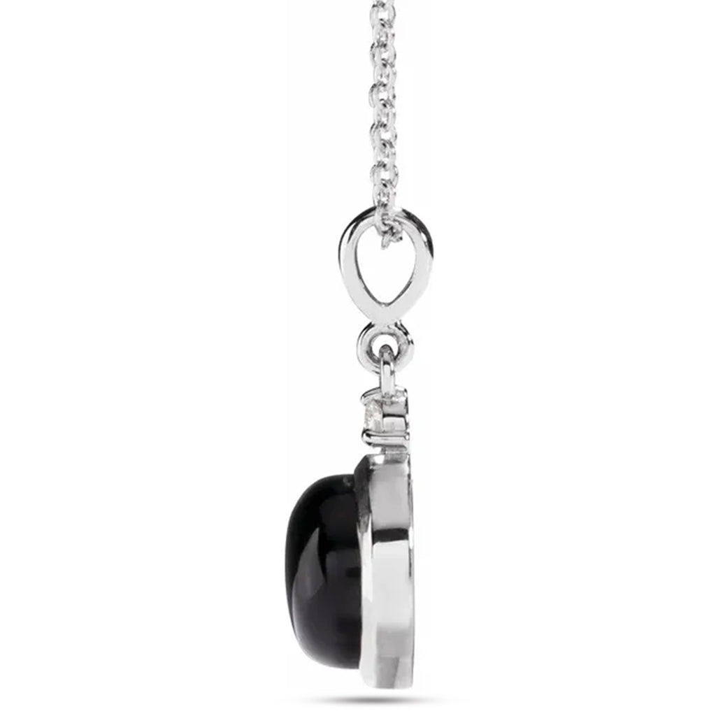 Round Natural Onyx & Diamond Pendant Necklace 14K White Gold (1.53ct)