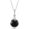 Round Natural Onyx & Diamond Pendant Necklace 14K White Gold (0.65ct)