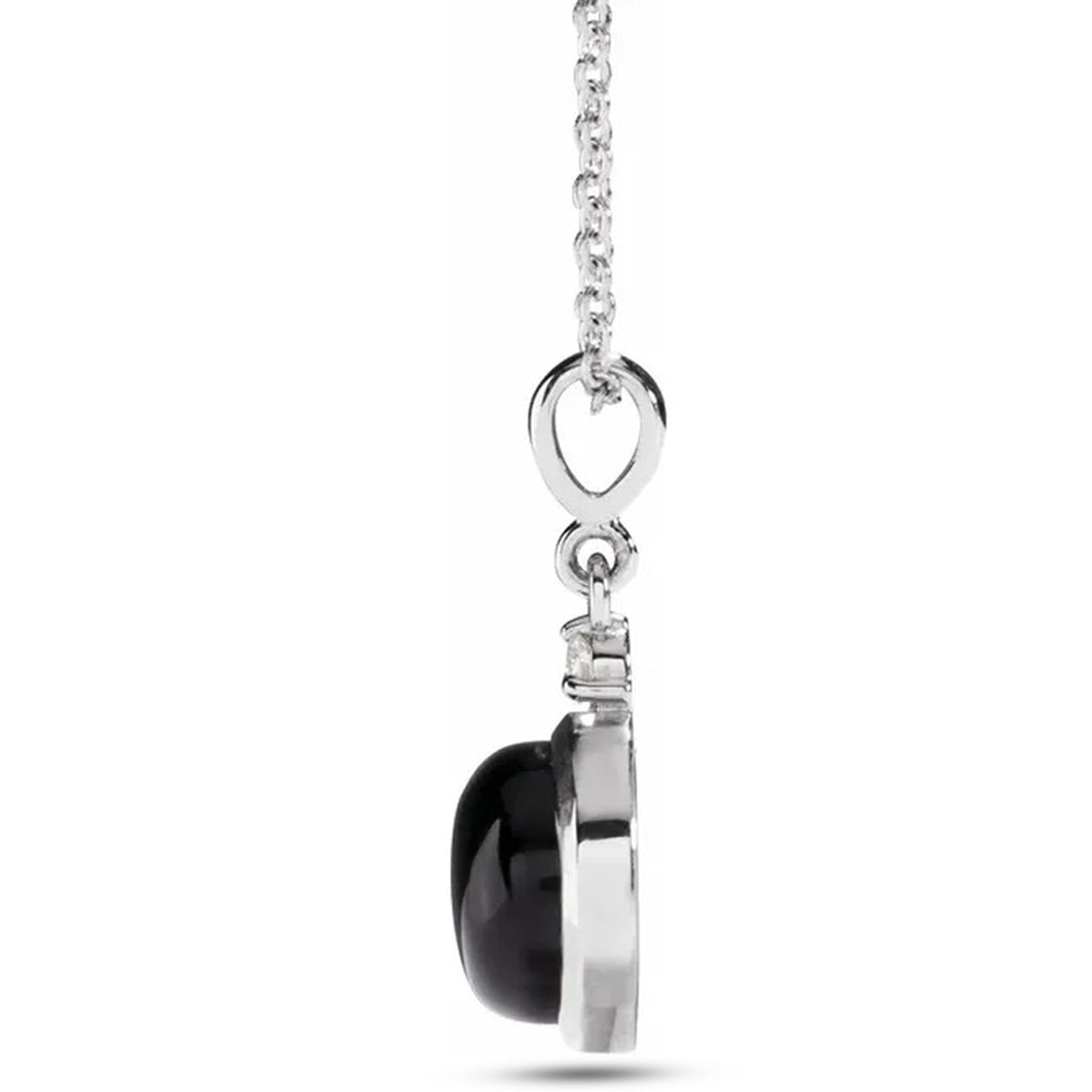 Round Natural Onyx & Diamond Pendant Necklace 14K White Gold (0.65ct)