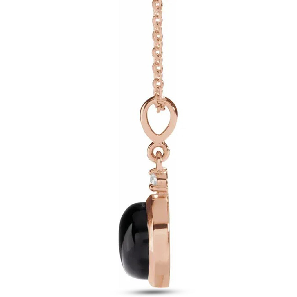 Round Natural Onyx & Diamond Pendant Necklace 14K Rose Gold (0.65ct)