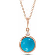 Round Natural Turquoise & Diamond Pendant Necklace 14K Rose Gold (0.68ct)