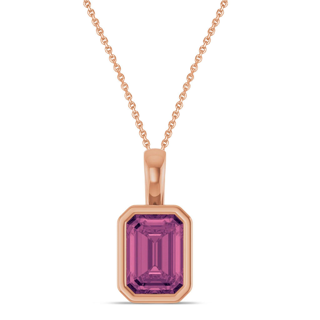 Emerald Cut Pink Tourmaline Bezel Set Pendant Necklace 14K Rose Gold (1.03ct)