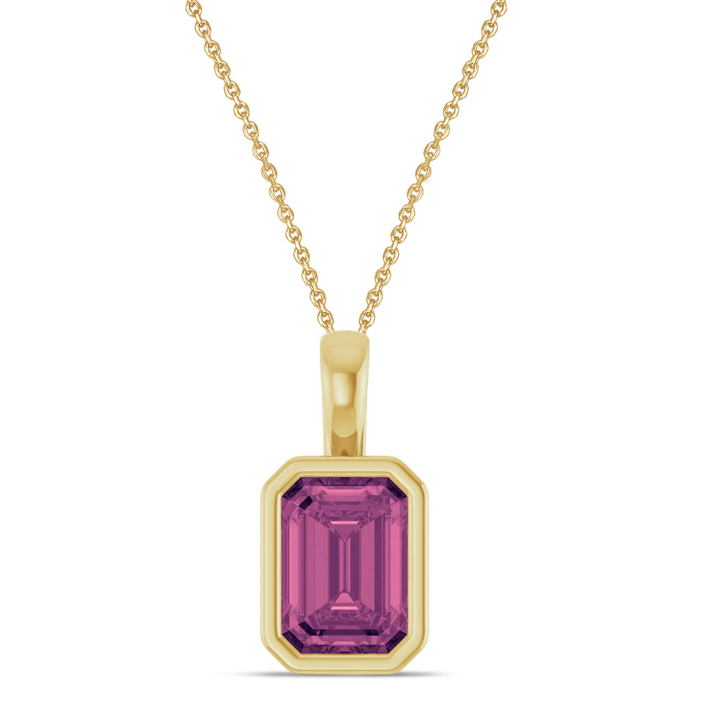Emerald Cut Pink Tourmaline Bezel Set Pendant Necklace 14K Yellow Gold (1.03ct)