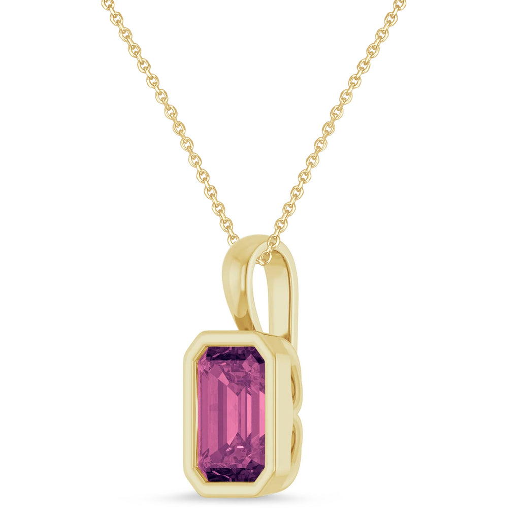 Emerald Cut Pink Tourmaline Bezel Set Pendant Necklace 14K Yellow Gold (1.03ct)
