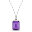 Emerald Cut Lab Purple Sapphire Bezel Set Pendant Necklace 14K White Gold (4.48ct)