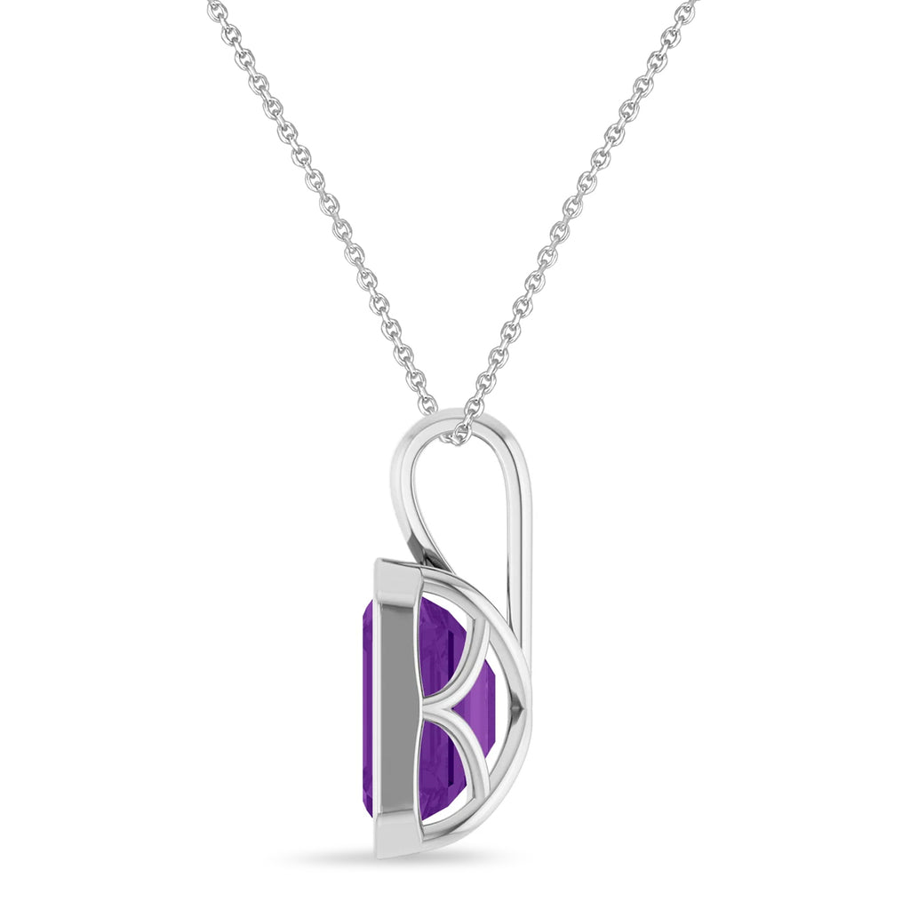 Emerald Cut Amethyst Bezel Set Pendant Necklace 14K White Gold (3.12ct)