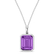 Emerald Cut Lab Amethyst Bezel Set Pendant Necklace 14K White Gold (3.00ct)