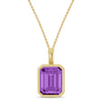 Emerald Cut Lab Amethyst Bezel Set Pendant Necklace 14K Yellow Gold (3.00ct)