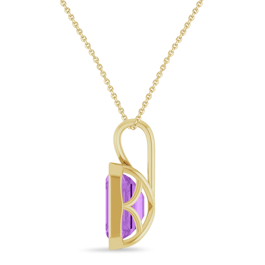 Emerald Cut Lab Amethyst Bezel Set Pendant Necklace 14K Yellow Gold (3.00ct)