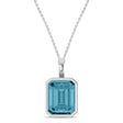 Emerald Cut Lab Aquamarine Bezel Set Pendant Necklace 14K White Gold (3.00ct)