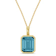 Emerald Cut Lab Aquamarine Bezel Set Pendant Necklace 14K Yellow Gold (3.00ct)
