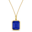 Emerald Cut Lab Blue Sapphire Bezel Set Pendant Necklace 14K Yellow Gold (4.50ct)