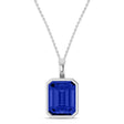 Emerald Cut Lab Blue Sapphire Bezel Set Pendant Necklace Sterling Silver (4.50ct)