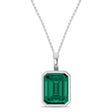 Emerald Cut Lab Emerald Bezel Set Pendant Necklace 14K White Gold (3.00ct)