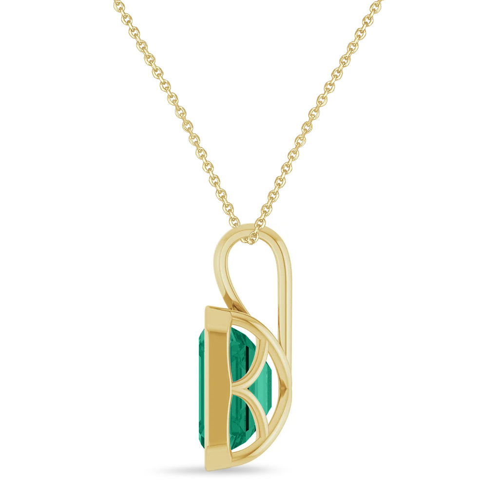 Emerald Cut Lab Emerald Bezel Set Pendant Necklace 14K Yellow Gold (3.00ct)