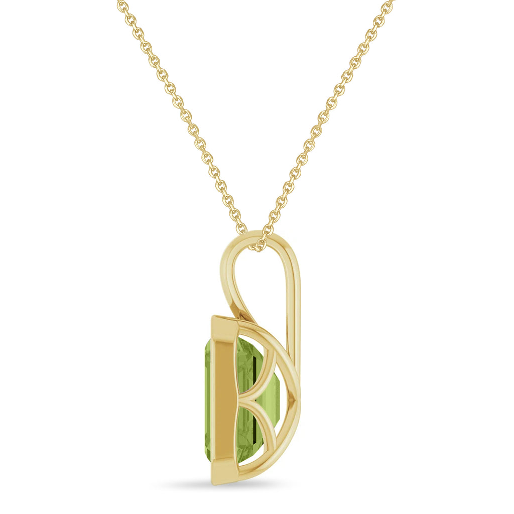 Emerald Cut Lab Peridot Bezel Set Pendant Necklace 14K Yellow Gold (3.60ct)